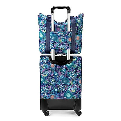 Sakroots On the Go 4 Piece Travel Bundle, Includes 21" Rolling Suitcase, Packable Large Tote, Medium & Small Pouches - color: Royal Blue Seascape
