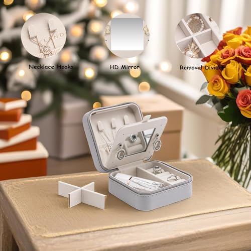 Vlando Small Travel Jewelry Box Organizer - Mirrored Jewelries Necklaces Rings Earrings Necklace Storage Case, Gray - color: a. Gray