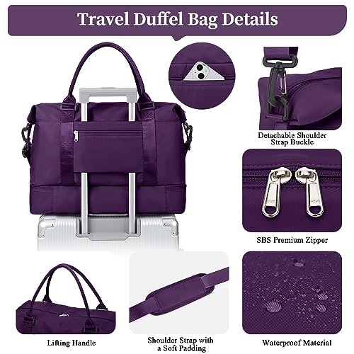 Weekender Bags for Women,Personal Item Travel Bag with Shoes Compartment,Overnight Travel Duffel Bag with Toiletry Bag - color: Dark Purple, size: Large