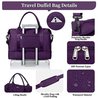 Weekender Bags for Women,Personal Item Travel Bag with Shoes Compartment,Overnight Travel Duffel Bag with Toiletry Bag - color: Dark Purple, size: Large