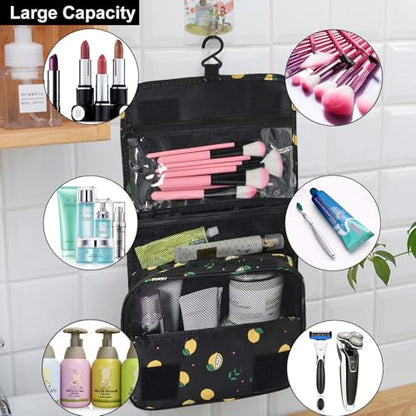 Travel Toiletry Bag for Women, Hanging Toiletry Bag with Multi-Pockets, Toiletry Bag for Traveling Easy Clean, Travel Organizer Bag Black-Lemon - color: Black-lemon