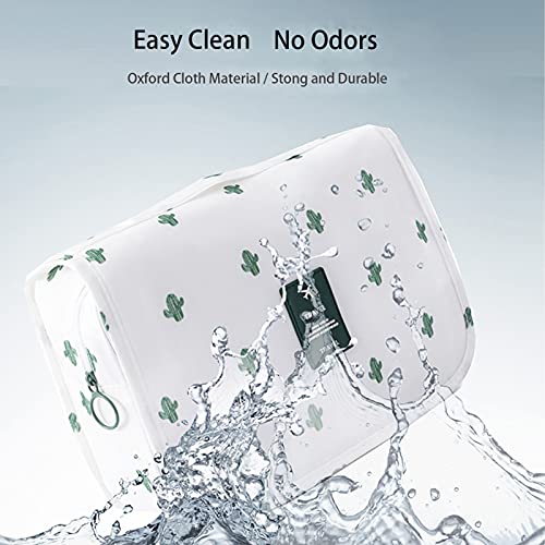 Travel Toiletry Bag for Women, Hanging Toiletry Bag with Multi-Pockets, Toiletry Bag for Traveling Easy Clean, Travel Organizer Cactus Pattern - color: White