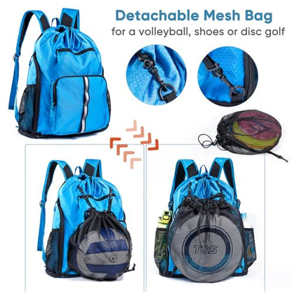 Large Beach Backpack Waterproof Sandproof - Customized Oversized Drawstring Pool Bag with Shoe Compartment for Toiletries, Towels, Gym, Travel - color: Blue