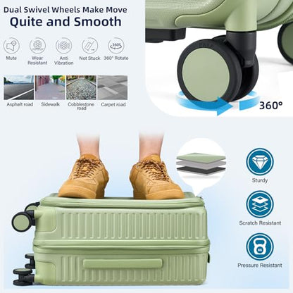 HanTrip Hard Shell Suitcases 24 Inch Check in Luggage with Spinner Wheels Cup Holder, Lightweight Top Opening Expandable Luggage Hard Case Rolling Medium Checked Suitcase with Lock, Bamboo Green - color: Bamboo Green, size: Expandable 24 Inch