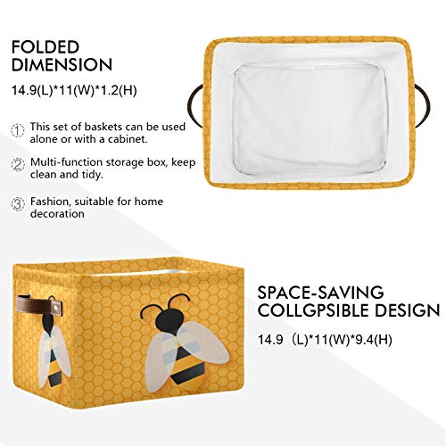 Cute Bee Square Storage Basket Bin Canvas Fabric Compressible Organizer Basket with Handle for Bedroom Nursery Office, 1PCS - color: Bee 1