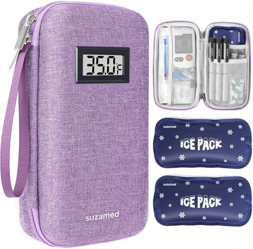 suzamed Insulin Cooler Travel Case,EVA Insulation Travel Medicine Kit with Temperature Display for Diabetes Care,Insulin Pen and Other Diabetic Supplies (Purple-Temp) - color: Purple