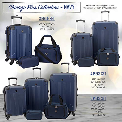 Travelers Club Chicago Hardside Expandable Spinner Luggages, Navy Blue, 5 Piece Set, TCL-77995-410 - color: Navy Blue, size: 5 Piece Set