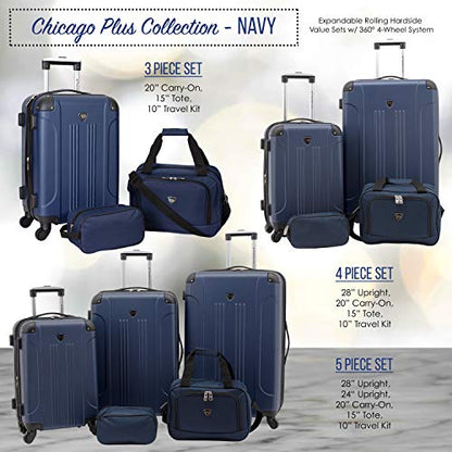 Travelers Club Chicago Hardside Expandable Spinner Luggages, Navy Blue, 5 Piece Set, TCL-77995-410 - color: Navy Blue, size: 5 Piece Set