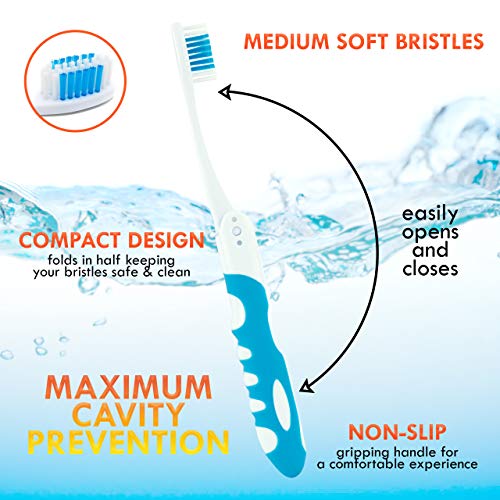 Lingito Travel Folding Toothbrush, Camping Toothbrush Bulk, Medium Bristle (6 Pack Medium-Multicolor) - style: 6 Pack Medium-Multicolor