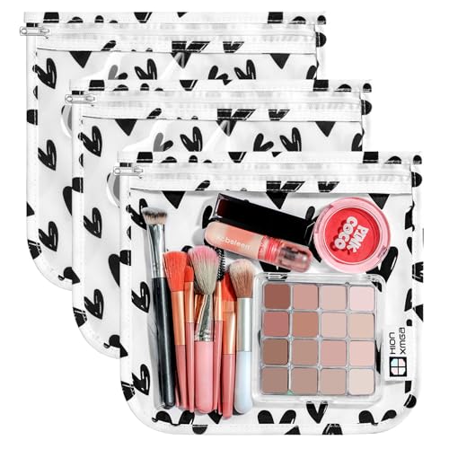 HIONXMGA TSA Approved Toiletry Bag, Set of 3 Clear Travel Toiletry Bag Quart Size Zipper Travel Pouch, Waterproof Makeup Cosmetic Bag for Women Men Kids Toiletries Carry on, Hearts Large - color: Hearts, 3 Large