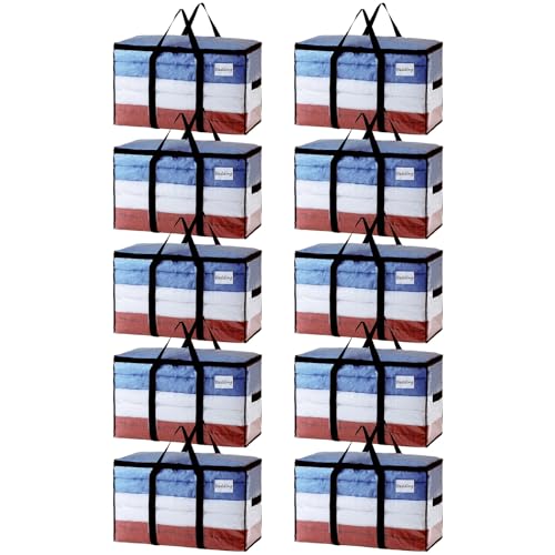 TAILI Extra Large Moving Bags, 10 Pack Clear Heavy Duty Totes For Storage with Visible Window, Wrap Around Handles, Storage Bags for Space Saving, Alternative to Moving Boxes - color: Clear, size: 10 Large