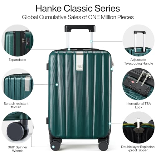 Hanke 29 Inch Expandable Checked Luggage Lightweight PC Hard Shell Luggage Suitcases with Wheels Travel Luggage Rolling Large Suitcase Travel Luggage Bag for Study Abroad.(Blackish Green) - color: Blackish Green, size: Expandable 29 Inch