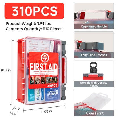 Gevoke Professional First Aid Kit - 310 Piece HardCase Medical Kit for Home, Car, Camping, Travel, Hiking, Truck, Office, Sports, Vehicle & Outdoor Emergencies - size: Large