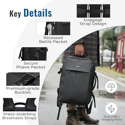 Vacpack Backpack with Vacuum, Expandable Air Vacuum Backpack for Travel,60L Compression Backpacks with Pump/USB Charging Port, Waterproof Laptop Backpack for Men/Women
