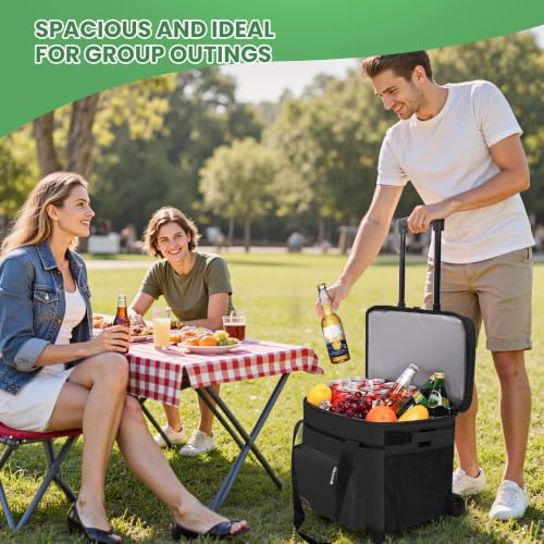 MIYCOO Cooler Bag with Wheels, Double Deck, 60 Can Leakproof Insulated Soft Cooler, Extra Large Expandable Ice Chest for Beach, Picnic, Camping - color: 1 - Black, size: 30L with wheels