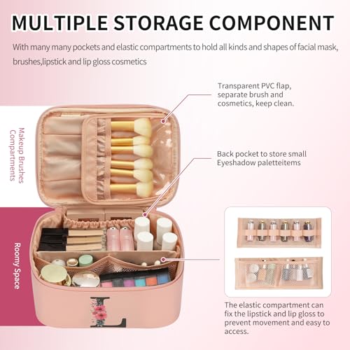 OCHEAL Initial Makeup Bag,Monogram Make up Bag Pink Travel Makeup Organizer Case Beauty Toiletry Cosmetic Bag with Brush Holder, Trendy Stuff Personalized Gifts for Women and Girls-L - color: Pink, style: L