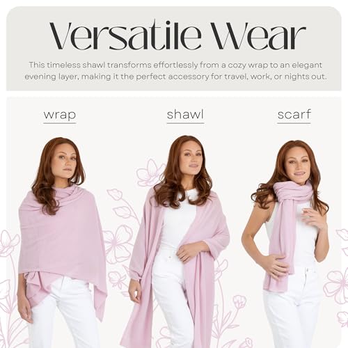 Velanio Cashmere 100% Cashmere Knitted Wrap Pashmina Shawl Extra Large Scarf Stole for Women Travel - color: Pink