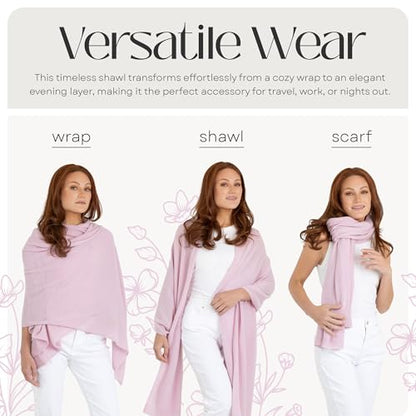 Velanio Cashmere 100% Cashmere Knitted Wrap Pashmina Shawl Extra Large Scarf Stole for Women Travel - color: Pink