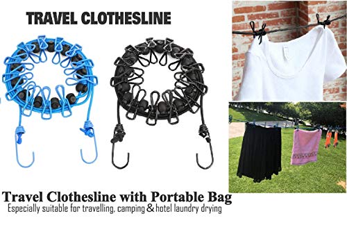 2 Pack Portable Clothesline with 12 Clothespins, Windproof Travel Stretchy Retractable Elastic Laundry Clothes Line for Backyard, Vacation Hotel, Balcony Drying - size: 2P - GYS