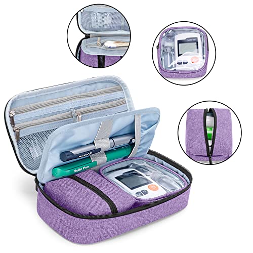 CURMIO Diabetic Supplies Bag for Glucose Meter, Medication and Other Diabetes Care Supplies, Diabetes Travel Organizer Case with Detachable Pouches, Purple (Bag Only) - color: Purple