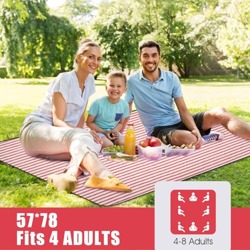 G GOOD GAIN Picnic Blankets Waterproof - Extra Large Outdoor Blanket Sand Free Foldable with Carry Strap for Beach, Camping, Park Grass, Hiking, Travel, Concerts, Indoor(Apple) - color: Apple Red