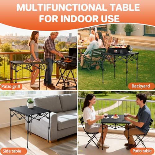 FUNYKICH Folding Camping Table(L26.4''xW22.8''), Aluminum Roll-up Portable Picnic Table with 2 Adjustable Height(17.3'' & 27.6'') for Picnic, Camping, BBQ, Party, Backyard, Beach - size: 26.4''L x 22.8''W x (28''/17.3'')H