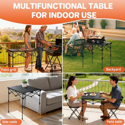 FUNYKICH Folding Camping Table(L26.4''xW22.8''), Aluminum Roll-up Portable Picnic Table with 2 Adjustable Height(17.3'' & 27.6'') for Picnic, Camping, BBQ, Party, Backyard, Beach - size: 26.4''L x 22.8''W x (28''/17.3'')H
