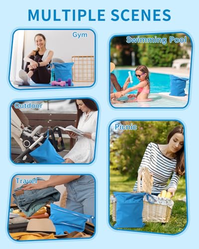 babygoal Wet Dry Bags 3 Pack for Baby Cloth Diapers, Washable Travel Bags, Beach, Pool, Gym Bag for Swimsuits & Wet Clothes with 2 Pockets 3LN10 - color: Green and Blue