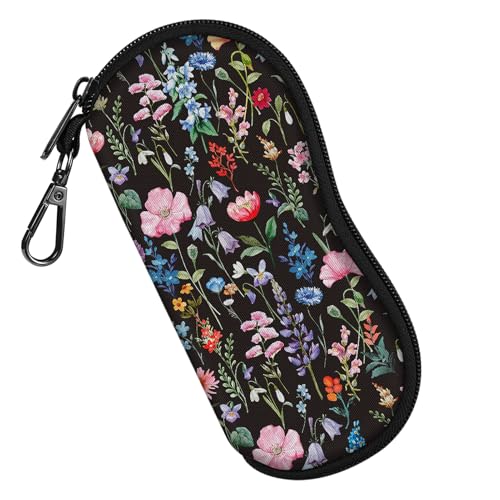 FINTIE Glasses Case with Carabiner, Ultra Light Portable Neoprene Zipper Sunglasses Soft Case - color: Black Floral