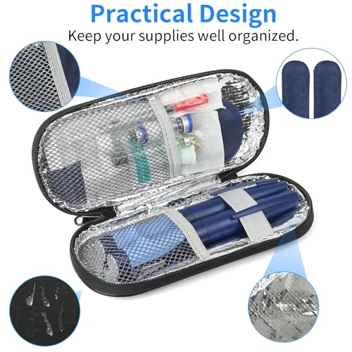 GERMUN Insulin Pen Cooler Travel Case with 2 Reusable TSA Approved Ice Packs, Diabetic Medication Insulated Cool Organizer Bag for Insulin Pens and Other Diabetic Supplies Storage (Black) - color: Black
