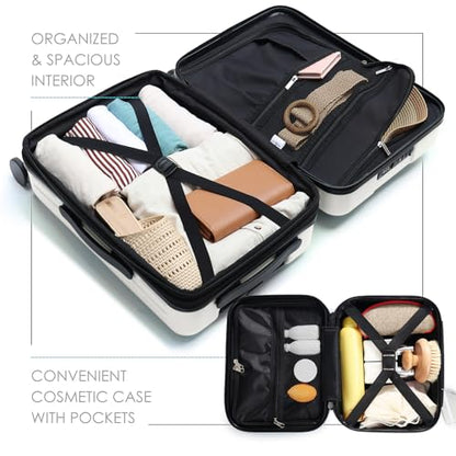 TRAVELARIM 20 Inch Carry On Luggage 22x14x9 Airline Approved, Carry On Suitcase with Wheels, Hard-shell Carry-on Luggage, Durable Luggage Carry On, White Small Suitcase with Cosmetic Carry On Bag - color: White, size: Carry-on 20 Inch
