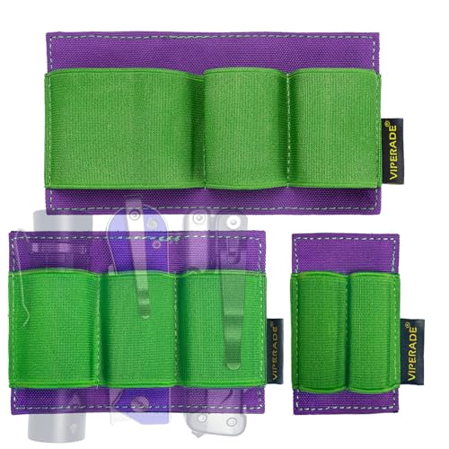 VIPERADE PL6 Tactical Modular EDC Organizer, Elastic Insert Pouch Panel with Hook Backed Accessories Holder, Attachment for Backpack, Tactical Vest, Bag - color: Green Purple, SML
