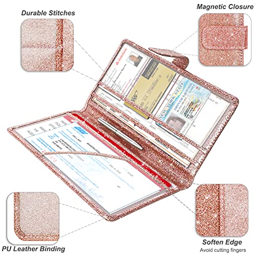 RSAquar Car Registration & Insurance Holder, Vehicle Glove Box Organizer, Cool Accessories for ID, Driver License Cards & Essential Documents, Glitter Rose Gold - color: Glitter Rose Gold