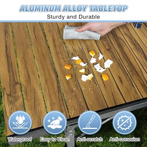 29.9" Tall Folding Camping Table for 2-6 Person, 54.7" Large Aluminum Foldable Roll-up Table Outdoor with Carry Bag for Picnic, Camp, Sturdy, Backyard, Patio - color: Natural