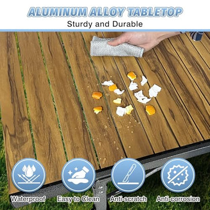 29.9" Tall Folding Camping Table for 2-6 Person, 54.7" Large Aluminum Foldable Roll-up Table Outdoor with Carry Bag for Picnic, Camp, Sturdy, Backyard, Patio - color: Natural