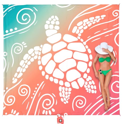 WEKAPO Beach Blanket Waterproof Sandproof Oversized Extra Large Sand Free Beach Mat with Stakes, Storage Bag - Essentials for Outdoor Beach, Picnic (Sea Turtle, 8 X 7 FT (1~4 Person)) - color: Sea Turtle, size: 8 X 7 FT (1~4 Person)