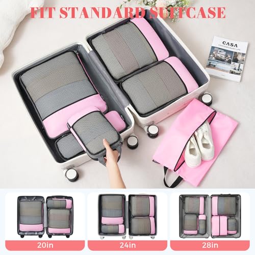 BAGAIL 4 Set/6 Set/8 Set Compression Packing Cubes Travel Accessories Expandable Packing Organizers (Half Mesh, 6-Pink) - color: 6-Pink, style: Half Mesh