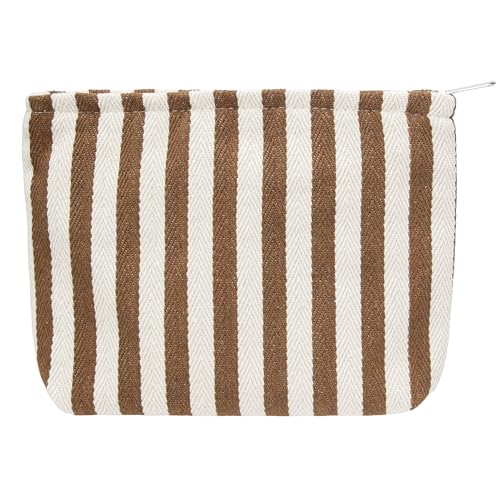PAZIMIIK Makeup Bag Large Cotton Zipper Pouch for Purse Travel Canvas Make Up Organizer for Women Cosmetic,Stripe Coffee - color: Stripe Coffee