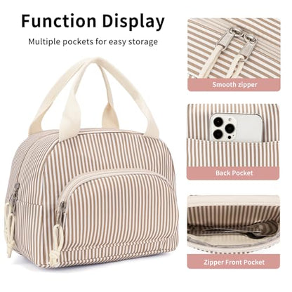 Lunch Bag Women Lunch Box for Women Adult Cute Insulated Lunch Bag Small Cooler Lunch Tote Bags for Work Picnic Travel (Brown Stripes) - color: Brown Stripes