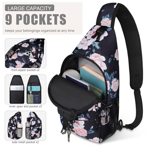 Pritent Crossbody Bags for Women Men Trendy Sling Bag Backpack Casual Chest Bag with Convertible Shoulder Strap - color: Floral Pattern, size: Large