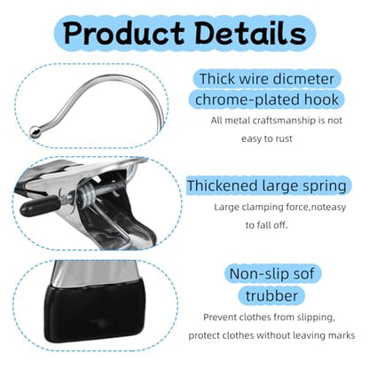 100 Pack Heavy Duty Boot Hanger Clips, Stainless Steel Laundry Hooks with Silicone Clip for Hanging Boots, Pants, Socks, Towels - Space Saving Closet Organizer for Travel & Home