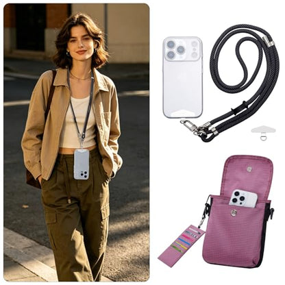 HUA ANGEL Small Crossbody Bag for Women, Phone Lanyard for Women/Men, Cell Phone Purses with Detachable 6-Layer Card Holder - color: Rose Red