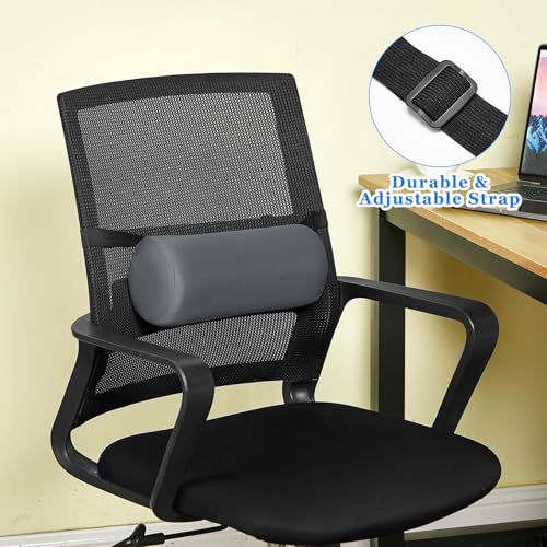 Wenqik 2 Pcs Lumbar Roll Support Pillow Low Back Lumbar Support Office Seat Cushion with Adjustable Strap and Washable Cover for Travel Gaming Chair Car Seat Pain Relief(Grey) - color: Grey