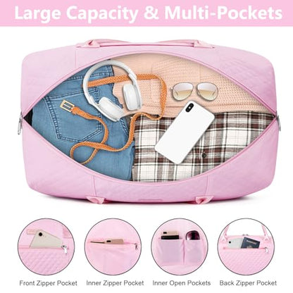 ITIEZY Weekender Overnight Bag for Women - Large Travel Duffel Bag with Shoe Compartment, Gym Duffel Bag Hospital Bag Carry On Tote Bags for Airplanes with Crossbody Bag Toiletry Bag 3Pcs Set - color: 9a-Pink