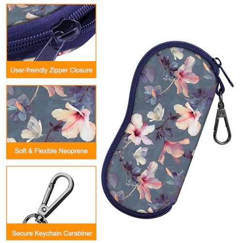 FINTIE Glasses Case with Carabiner, Ultra Light Portable Neoprene Zipper Sunglasses Soft Case - color: Blooming Hibiscus