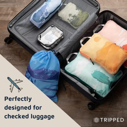 Large Compression Packing Cubes for Travel-Packing Cube Luggage Organizers 7 Piece Set for Checked Luggage-Ultralight, Expandable/Compression Bags by TRIPPED Travel Gear (Getaways) - color: Getaways
