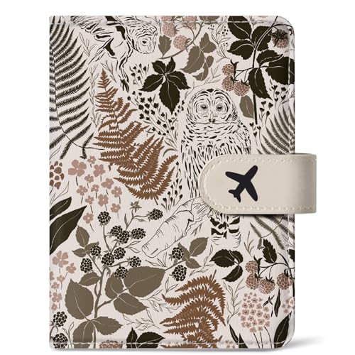 Passport Holder for Travel Essentials, RFID Blocking Leather Cover Wallet with Magnetic Closure, Aesthetic & Cute Passport Book Case for Women and Men - Owl - color: S.Owl