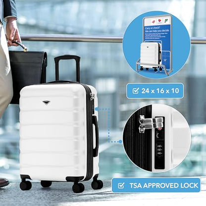 Flight Knight 24x16x10 Expandable Carry On Suitcase Hardside TSA Lock USB C Lightweight Luggage Silent Double Spinner Wheels Maximum Overhead Carry-On Bag For Virgin South West Approved White - color: White, size: 24x16x10"