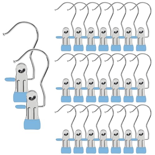 Hangers Clips,Stainless Multi Function Clip Hooks,Laundry Hanging Hooks Clips,Closet Hangers,Boot Clips， Hats Clips,Socks Clips,Pants Clips, Bras Clips (30, Blue) - color: Blue