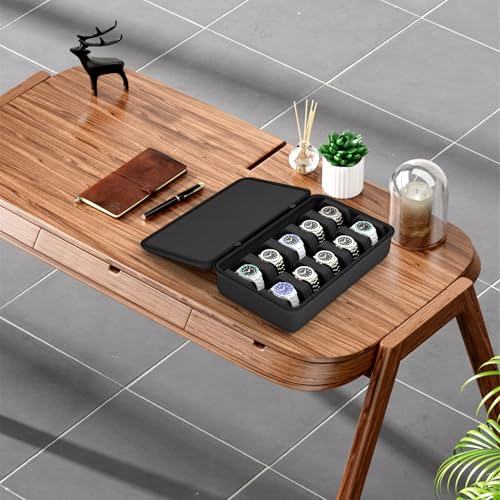 10 Slot Watch Box - Hard Shell EVA Watch Travel Case - Portable Storage Organizer for Men Fits Large Watches Up to 55mm - Black
